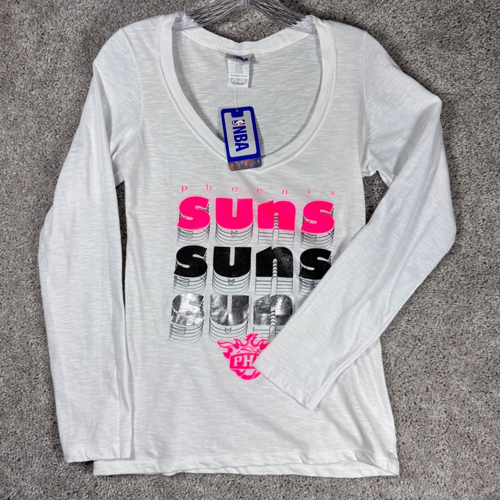 Womens NBA Phoenix Suns Long Sleeve V Neck T Shirt White Size Medium